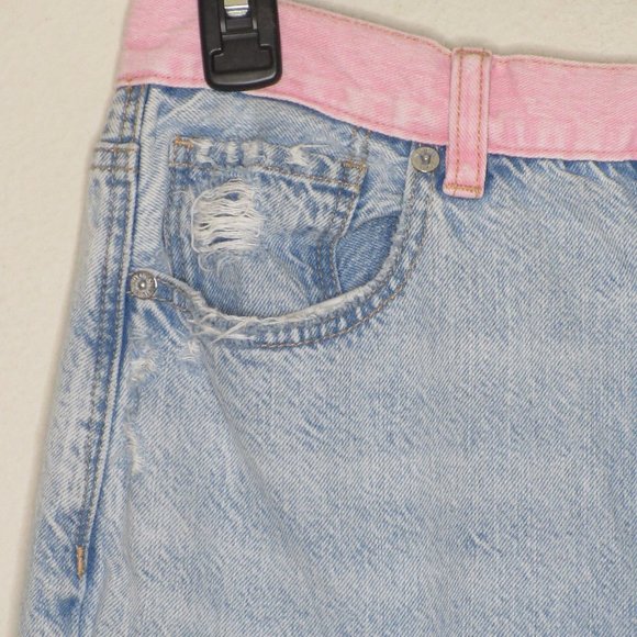 American Eagle Women's High Rise Pink Waistband Destruct Mom Jeans Size 6 B1-01 - Picture 2 of 16